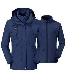 Produktbild: donhobo Damen 3-in-1 Skijacke mit Fleecejacke wasserdichte Regenjacke Outdoorjacke mit Kapuze Abnehmbare Funktionsjacke Warm Winterjacke Doppeljacke Blau XL
