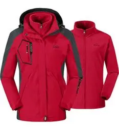 Produktbild: donhobo Damen Outdoor 3-in-1 Skijacke Zweiteilige Winterjacke mit Fleecejacke Winddicht Wasserdicht Freizeitjacke Warm Mantel Jacke mit Kapuze Rot XXL