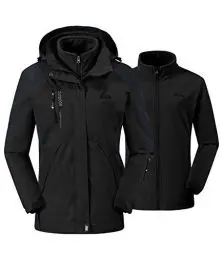 Produktbild: donhobo Damen Outdoor 3-in-1 Skijacke Zweiteilige Winterjacke mit Fleecejacke Winddicht Wasserdicht Freizeitjacke Warm Mantel Jacke mit Kapuze Schwarz XXL