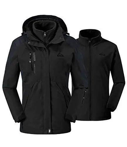 Produktbild: donhobo Damen Outdoor 3-in-1 Skijacke, Zweiteilige Winterjacke mit Fleecejacke, Winddicht Wasserdicht Freizeitjacke Warm Mantel Jacke mit Kapuze Schwarz M