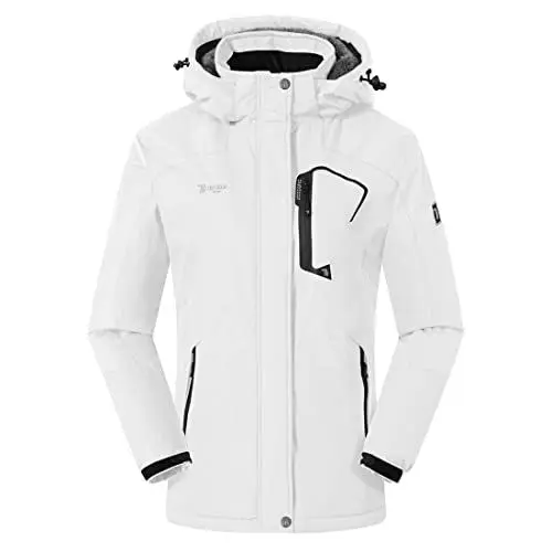 Produktbild: donhobo Damen Outdoorjacke Winddicht Wasserdicht Atmungsaktiv Funktionsjacke Verdickt Fleece-Futter Winterjacke Softshelljacken Wanderjacke (Reines Weiß, L)
