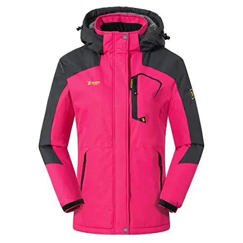Produktbild: donhobo Damen Outdoorjacke Winddicht Wasserdicht Atmungsaktiv Funktionsjacke Verdickt Fleece-Futter Winterjacke Softshelljacken Wanderjacke (Rose, L)