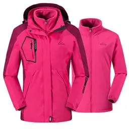 Produktbild: donhobo Damen Ski 3-in-1-Jacke 2 Stück Outdoor Wasserdicht Winddicht Winterjacke Doppeljacke Regenjacke Fleecejacke Wanderjacke Rosarot M
