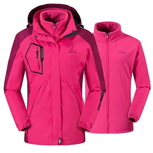 Produktbild: donhobo Damen Ski 3-in-1-Jacke 2 Stück Outdoor Wasserdicht Winddicht Winterjacke Doppeljacke Regenjacke Fleecejacke Wanderjacke Rosarot M