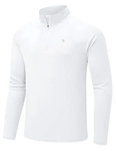 Produktbild: donhobo Herren 1/4 Zip Sportliches Longsleeve T-Shirt Schnelltrocknedes Langarmshirt Rashguard Shirt Trainingsshirt, Weiß, 3XL