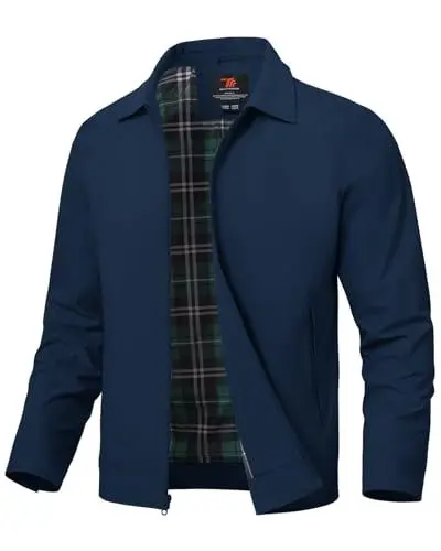 Produktbild: donhobo Herren Jacke Leichte Freizeit Übergangsjacke Sommer Bomberjacke Outdoor Sportjacke Full Zip Up Blousonjacke mit Innentasche, Marine, XL