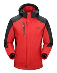 Produktbild: donhobo Herren Leichte wasserdichte Jacke Winddichte Outdoor Camping Klettern Wandern Bergjacke Softshell Mantel Windbreaker Regenjacke mit Kapuze (Rot, S)