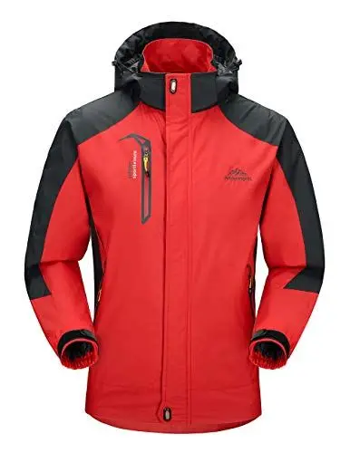 Produktbild: donhobo Herren Leichte wasserdichte Jacke Winddichte Outdoor Camping Klettern Wandern Bergjacke Softshell Mantel Windbreaker Regenjacke mit Kapuze (Rot, S)