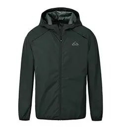 Produktbild: donhobo Herren Outdoor Regenjacke Einpackbar Wasserdicht Wetterschutz Jacke mit Kapuze Regenmantel (Schwarz, L)