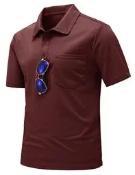 Produktbild: donhobo Herren Polo Shirts Kurzarm Golf Tshirts Schnelltrocknend Sport Outdoor Sommer Poloshirt mit Brillenhalter Knopfleiste (Weinrot, S)