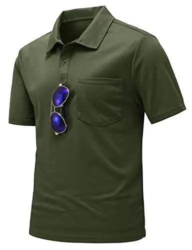 Produktbild: donhobo Herren Poloshirts Kurzarm Polo Hemd Army Golf Tennis T-Shirts Schnelltrocknend Outdoor Leicht Atmungsaktives Sport Polohemd (Armeegrün, S)