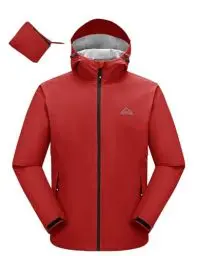 Produktbild: donhobo Herren Regenjacke Atmungsaktiv für Männer Wasserdicht Leicht Faltbare Regenmantel Outdoor Fahrrad Rain Windbreaker mit Kapuze (Rot, M)