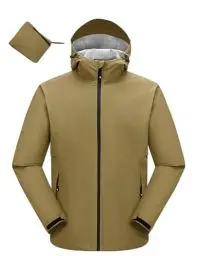 Produktbild: donhobo Herren Regenjacke Wasserdichter Outdoorjacke mit Kapuze Packbare Leichte Jacke Atmungsaktive Softshelljacke für Wandern Laufen Fahrrad (Armeegrün, L)