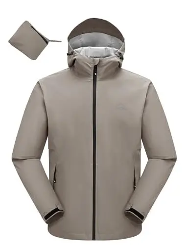 Produktbild: donhobo Herren Übergangsjacke Funktionsjacke Leicht Wasserdicht Faltbare Regenjacken für Wandern, Radfahren, Camping, Outdoor (Grau, XXL)