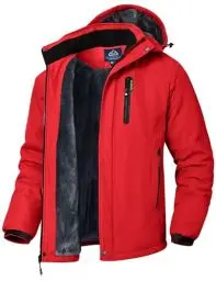 Produktbild: donhobo Herren Winter Skijacke Atmungsaktiv Warm Gefüttert Winterjacke Wasserdichte Winddichte Outdoor Verdickt Funktionsjacke mit Abnehmbarer Kapuze, Rot, L