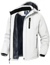 Produktbild: donhobo Herren Winter Skijacke Atmungsaktiv Warm Gefüttert Winterjacke Wasserdichte Winddichte Outdoor Verdickt Funktionsjacke mit Abnehmbarer Kapuze, Weiß, XXL