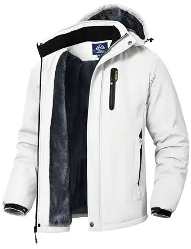 Produktbild: donhobo Herren Winter Skijacke Atmungsaktiv Warm Gefüttert Winterjacke Wasserdichte Winddichte Outdoor Verdickt Funktionsjacke mit Abnehmbarer Kapuze, Weiß, XXL