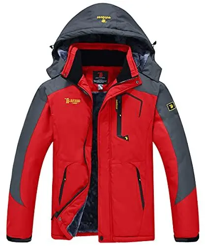 Produktbild: donhobo Jacken Herren Wanderjacke Damen Winter Outdoor Mantel Wasserdicht Regenmantel Winddicht Fleecejacken Hooded Skijacken Softshelljacke (Rot,L)