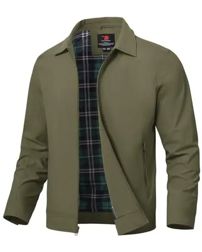 Produktbild: donhobo Leichte Bomberjacke Herren Übergangsjacke Freizeit Männer Frühlingsjacke Outdoor Windjacke Herbstjacke mit Reißverschlusstaschen, Armeegrün, XL