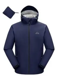 Produktbild: donhobo Outdoorjacke Herren Wasserdicht Leichte Faltbare Regenmantel Atmungsaktiv Fahrrad Regenjacke Sportjacke mit Kapuze (Marine, S)