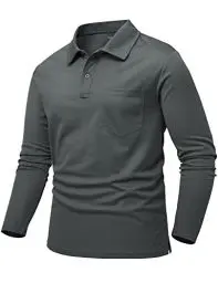 Produktbild: donhobo Poloshirt Herren Langarm Polohemd Einfarbig T-Shirt Outdoor Funktionsshirt Quick Dry Atmungsaktiv Sportshirt Golf Freizeitshirt, Dunkelgrau, L