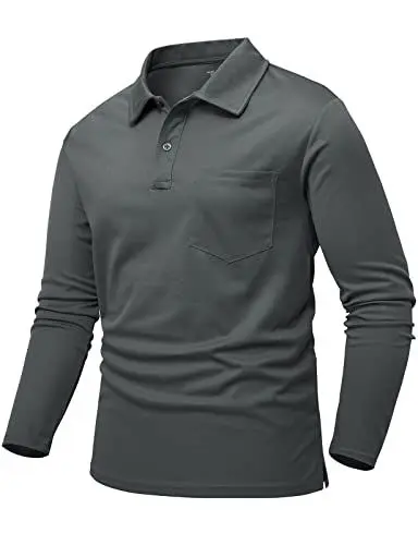 Produktbild: donhobo Poloshirt Herren Langarm Polohemd Einfarbig T-Shirt Outdoor Funktionsshirt Quick Dry Atmungsaktiv Sportshirt Golf Freizeitshirt, Dunkelgrau, 3XL