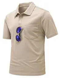 Produktbild: donhobo Poloshirt Herren T-Shirts Männer Hemd Kurzarm Outdoor Funkionshirts Schnelltrocknend Atmungsaktives Casual Golf Sports Shirts mit Brillenhalter Knopfleiste (Khaki, S)