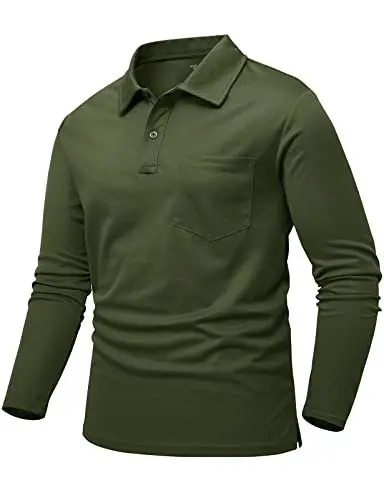 Produktbild: donhobo Poloshirt Herren Wandershirt Outdoor Sport Tshirts Leicht Männer Funktionsshirt Quick Dry Langarmshirt Casual Polo Arbeitshirt, Armeegrün, 3XL