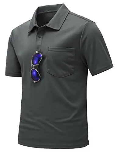 Produktbild: donhobo Poloshirts Herren Slim Fit Polo Shirt Sommer Hemd Schnelltrocknend Casual Sport Outdoor Atmungsaktives Golf T-Shirts (Dunkelgrau, L)