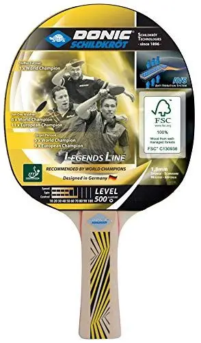 Produktbild: Donic-Schildkröt Tischtennisschläger Legends 500 FSC, AVS-Griffdämpfung, 1,8 mm Schwamm, FSC Holz, Elite - ITTF Belag, 714407