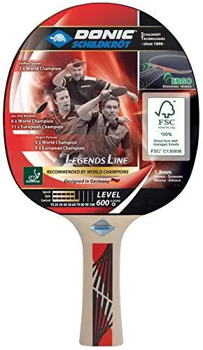 Produktbild: Donic-Schildkröt Tischtennisschläger Legends 600 FSC, Ergo-Griff, 1,8 mm Schwamm, FSC Holz, Prestige - ITTF Belag, 724416, Keine Farbe