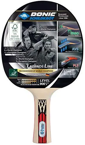 Produktbild: Donic-Schildkröt Tischtennisschläger Legends 900 FSC, AVS, PLS & Ergo-Griff, 2,1 mm Schwamm, FSC Holz, Spinmax - ITTF Belag, 754426
