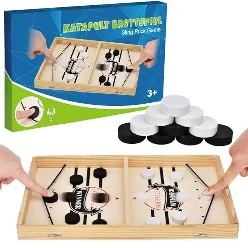 Produktbild: Donluhu Sling Puck Spiel, Tisch Hockey Spielzeug, Hockey Brettspiel, Fast Sling Puck Spiel, Portable Schachbrett Set-Passendes Geschenk, Eltern-Kind Interaktion Spielzeug für Kinder & Familie
