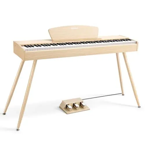 Produktbild: Donner DDP-80 E-Piano 88 Tasten Gewichtet Klavier, Hammermechanik II, Home Digital-Pianos Volle Größe Keyboard mit Ständer, Dreifach-pedal, USB-MIDI und Kopfhöreranschluss, Helle Holzfarbe