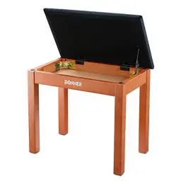 Produktbild: Donner Klavierbank mit Stauraum, Massivholz-Keyboardbank, Klavier-Bücherregal, Hocker, Stuhl, Sitz mit hochdichtem Wildlederkissen, Holz-Finish-Farbe