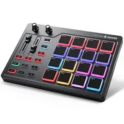 Produktbild: Donner MIDI Pad Controller Keyboard USB Typ-C, Professionelle Drum Pad Maschine Beat Maker mit 16 Pads, MIDI out, 2 zuweisbare Fader und Knöpfe (STARRYPAD MINI, Schwarz)