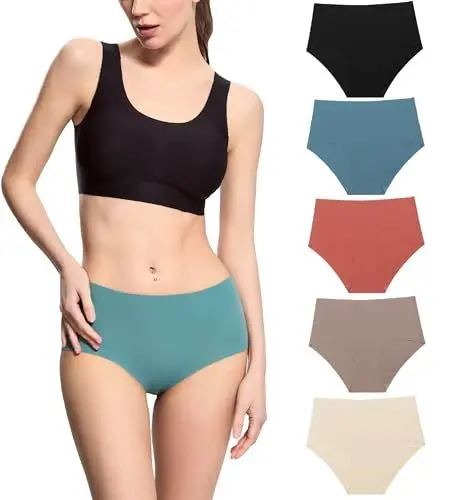 Produktbild: Donppa Unterhosen Damen Seamless Hipster Nahtlos Slip Hohe Taille Niedrige Taille Weich Unterwäsche Frauen Panties Mehrpack Highwaist-Mehrfarbig M