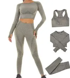Produktbild: DONYKARRY Damen 3-teiliges Nahtloses Trainingsanzug Yoga Outfit Jogginganzug Set Freizeitanzug（Seladongrün,S）