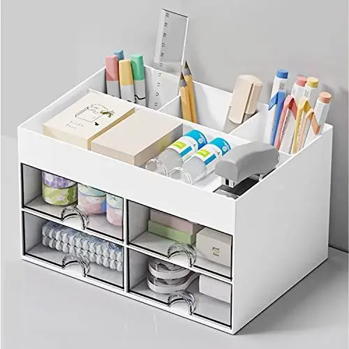 Produktbild: DoocliB schreibtisch organizer mit 4 schubladen, Multifunktionaler, Platzsparendes Desk Organizer (Weiss-4-3)