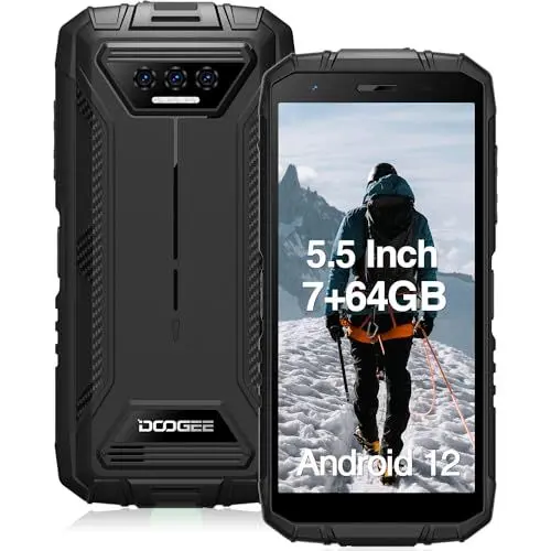 Produktbild: DOOGEE S41 Pro Outdoor Handy Ohne Vertrag mit 7 GB RAM und 64 GB ROM/1 TB TF, 6300 mAh, 5.5 Zoll HD Display, 4G Dual SIM, Outdoor Smartphone 13 MP Kamera, Android 12, IP68 Smartphone, NFC, Schwarz