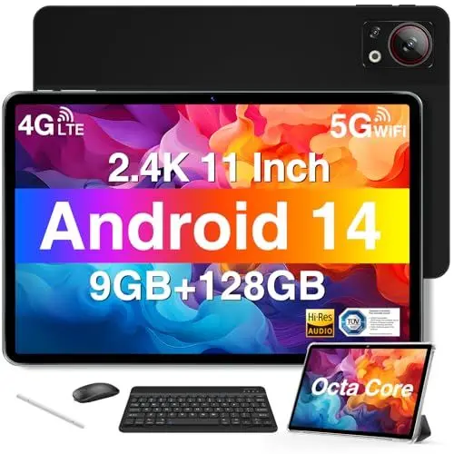 Produktbild: DOOGEE T30SE Tablet 11 Zoll Android 128GB ROM (2TB TF) 2.4K IPS Gaming Tablets mit Tastatur, 8580mAh, Dual 4G LTE 5G WiFi Tablets PC, 13MP + 5MP, Tablet mit Tastatur und Stift, Maus und Hülle