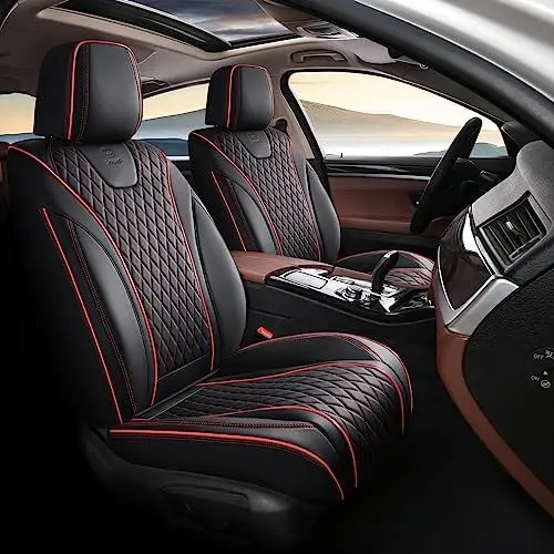 Produktbild: Doogo Kunstleder Autositzbezüge, super atmungsaktive Leder-Autositzkissen, wasserdichtes Auto-Innenraum-Komplettset, universell passend für die meisten Fahrzeuge, Limousinen und SUVs, schwarz