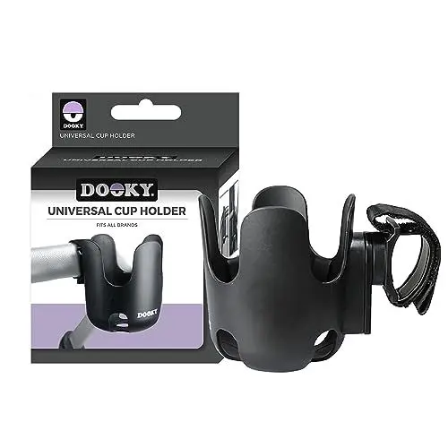 Produktbild: Dooky - Getränkehalter für Kinderwagen und Buggy - Universal Becherhalter Kinderwagen Flaschenhalter Kaffeehalter - Klettverschluss, Anti-Rutsch-Schicht, 360° Flexibilität, BPA-frei - Schwarz