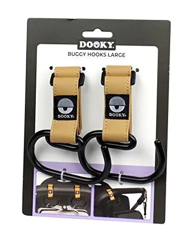 Produktbild: Dooky - Kinderwagen Haken Large, 2 Stück - Kinderwagenhaken Buggy für Taschen, Kinderwagen Clips Anhänger Taschenhaken - Aluminium - Braun - Universelle Passform