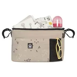 Produktbild: Dooky - Kinderwagen Organizer Deluxe Romantic Leaves Beige - Perfekt für Unterwegs - Kinderwagentasche Baby Zubehör Wickeltasche - Wasserabweisendes Polyester - Beige