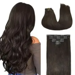 Produktbild: DOORES Clip in Extensions Echthaar, Dunkel Braun 40cm 16 Zoll 7 Stück 120g Remy Menschlich Clips in Haarverlängerung Menschliches Haar Natürliche Echthaar Extensions Dicke Haare