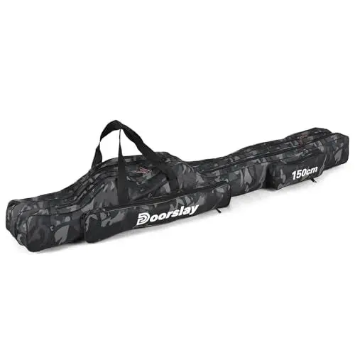 Produktbild: doorslay 3 Schicht Angeltasche Rutentasche, Faltender Angelrute Tasche, Angelrute Werkzeuge Aufbewahrungstasche, Tragbare Angelgerät Tasche 90/120/15