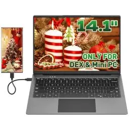 Produktbild: Dopesplay Lapdock für Samsung DeX Modus, 14,1 Zoll HDR IPS Tragbarer Monitor mit Tastatur for Mini PC, USB-C Portable Monitor mit eingebautem 5000 mAh Akku, Tastaturbelegung (QWERTY)