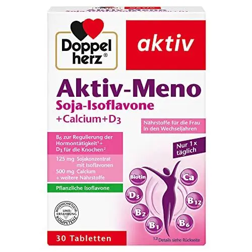 Produktbild: Doppelherz Aktiv-Meno - Für die Frau in den Wechseljahren - Mit pflanzlichen Soja-Isoflavonen, Calcium und Vitamin D3 - 30 Tabletten