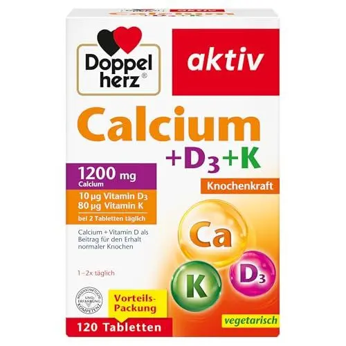 Produktbild: Doppelherz Calcium + Vitamin D3 – Mit Calcium und Vitamin K als Beitrag für den normalen Knochenerhalt – 120 Tabletten